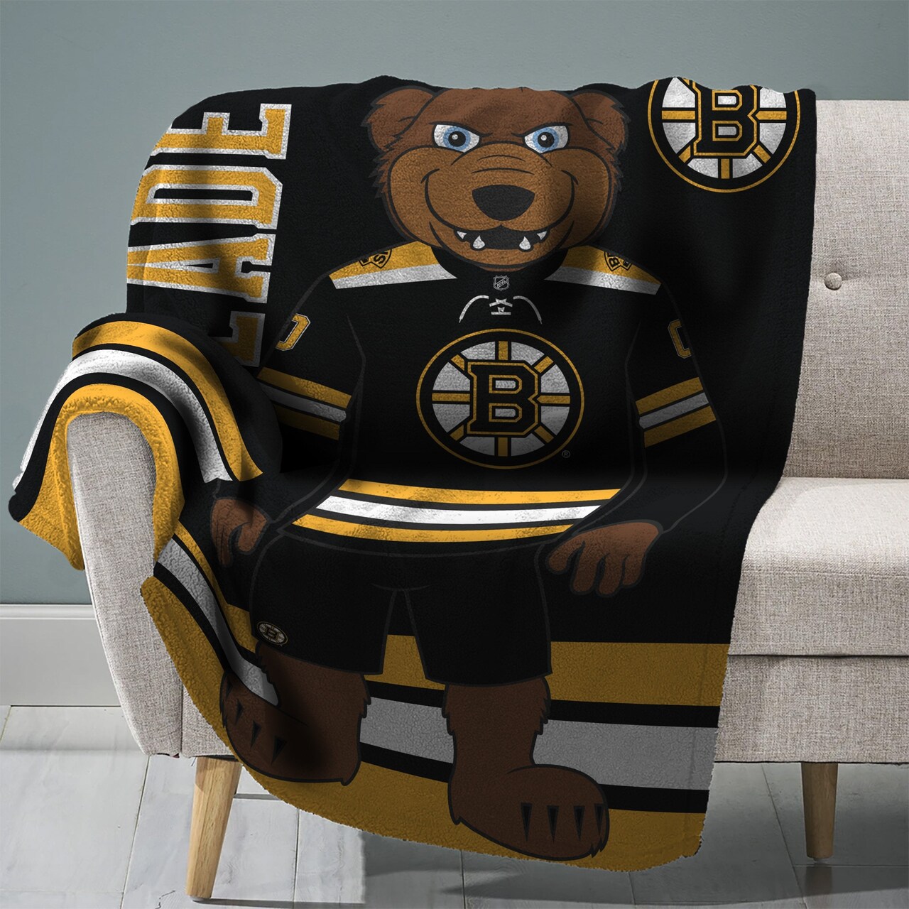 Sleep Squad Boston Bruins Blades 60” x 80” Raschel Plush Hockey Blanket